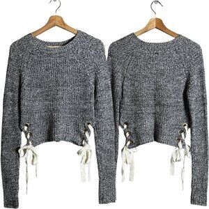 Vintage Guess Y2K Lace Up Crewneck Sweater Pullover Women's Small Gray Retro 00s